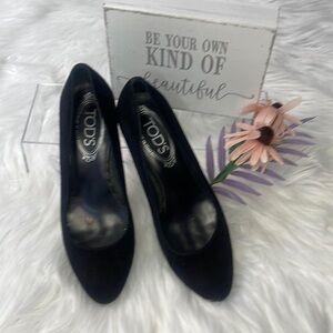 TODS Black Suede Heels